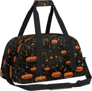 Halloween Trick Treat Kids Overnighter Duffel Bags for Boys, Carry-On Size Sports Gym Bag with Front Zipper Pocket for School Practice or Overnight Travel Weekender Sleepover Tote Bag