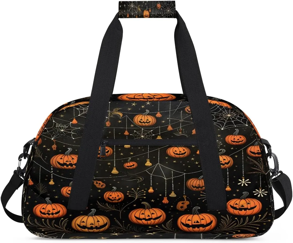Halloween Trick Treat Kids Overnighter Duffel Bags for Boys, Carry-On Size Sports Gym Bag with Front Zipper Pocket for School Practice or Overnight Travel Weekender Sleepover Tote Bag
