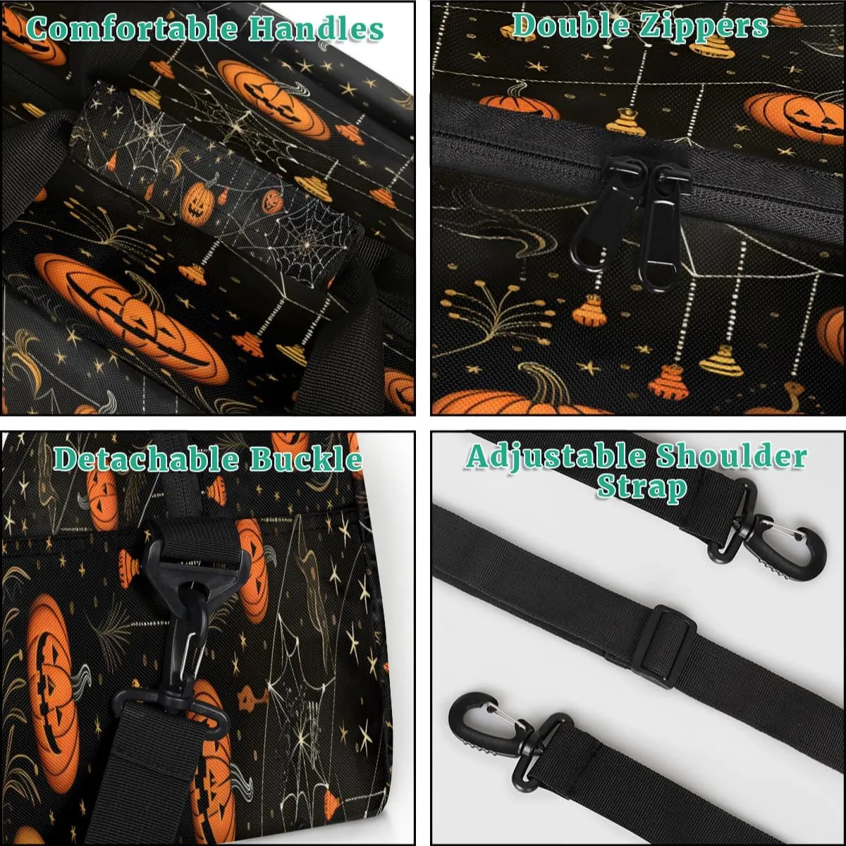 Halloween Trick Treat Kids Overnighter Duffel Bags for Boys, Carry-On Size Sports Gym Bag with Front Zipper Pocket for School Practice or Overnight Travel Weekender Sleepover Tote Bag