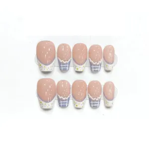 Hand Pressed Nails French Flower Design Translucent Reusable Fake Nails Artificial Manicure Wearable