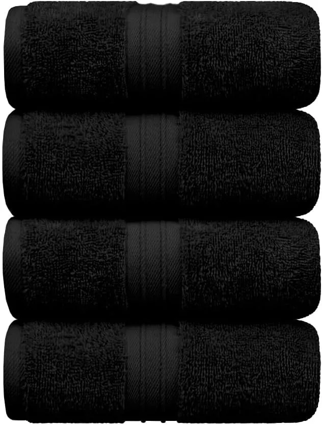 Hand Towels Set of 4 - Extra Soft & Thick, Large (16"x 28") 100% Cotton, Spa Quality, Luxury and Cozy - Versatile, Perfect as Gym and Hotel Towel, Face and Hair Cloths - Black