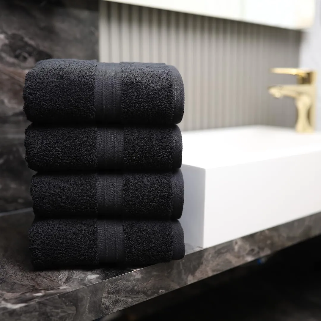 Hand Towels Set of 4 - Extra Soft & Thick, Large (16"x 28") 100% Cotton, Spa Quality, Luxury and Cozy - Versatile, Perfect as Gym and Hotel Towel, Face and Hair Cloths - Black