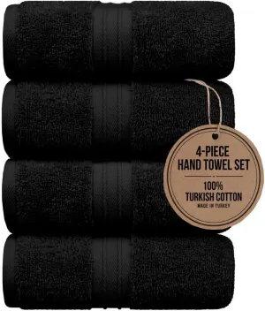 Hand Towels Set of 4 - Extra Soft & Thick, Large (16"x 28") 100% Cotton, Spa Quality, Luxury and Cozy - Versatile, Perfect as Gym and Hotel Towel, Face and Hair Cloths - Black