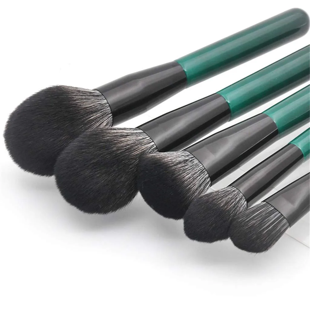 Handle Brush Brush Green Makeup And Wooden White 12Pcs With Black Dark Set Fiber Brush Pallet Liquidation (Green, One Size)
