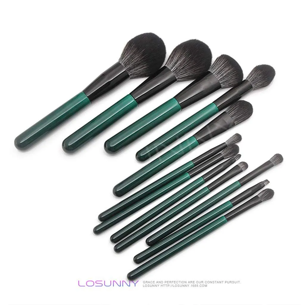 Handle Brush Brush Green Makeup And Wooden White 12Pcs With Black Dark Set Fiber Brush Pallet Liquidation (Green, One Size)