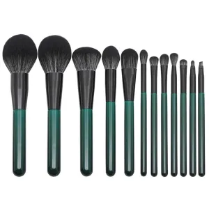 Handle Brush Brush Green Makeup And Wooden White 12Pcs With Black Dark Set Fiber Brush Pallet Liquidation (Green, One Size)