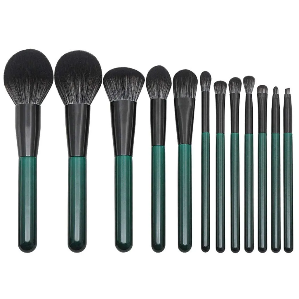 Handle Brush Brush Green Makeup And Wooden White 12Pcs With Black Dark Set Fiber Brush Pallet Liquidation (Green, One Size)
