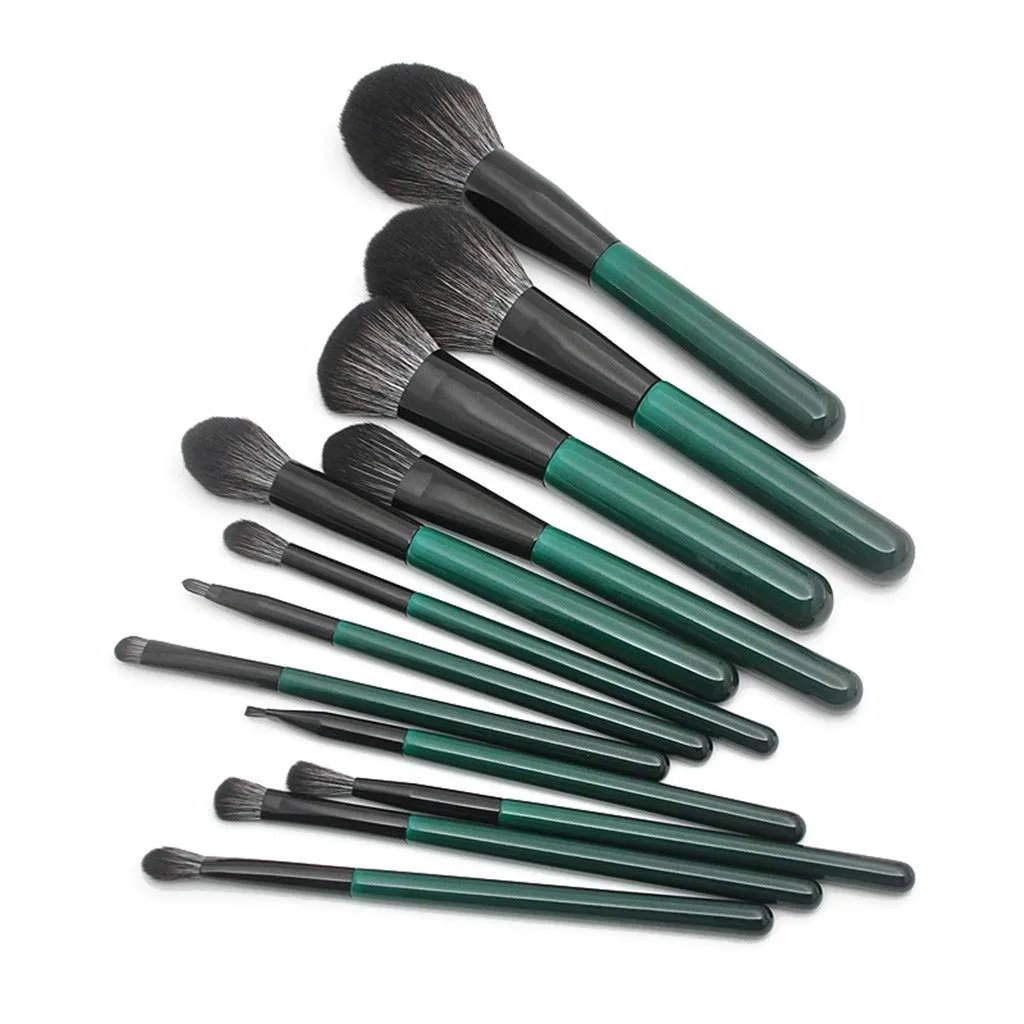 Handle Brush Brush Green Makeup And Wooden White 12Pcs With Black Dark Set Fiber Brush Pallet Liquidation (Green, One Size)
