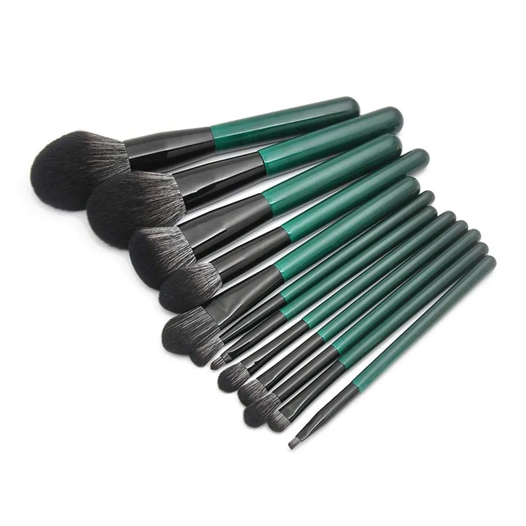 Handle Brush Brush Green Makeup And Wooden White 12Pcs With Black Dark Set Fiber Brush Pallet Liquidation (Green, One Size)