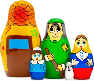Hansel and Gretel Nesting Dolls Set of 5 pcs - Matryoshka with Characters from Brothers Grimm Fairy Tale Gretel and Hansel