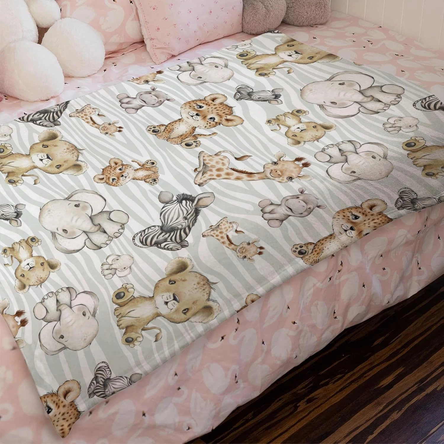 HawSkgFub Kids Safari Baby Animals Blanket Boy Girl Gift, Nursery Jungle Elephant Giraffe Zebra Lion Leopard Hippo Lightweight Fluffy Flannel Fleece Blankets, Soft Warm Toddler Nap Bedding Decor 60x80