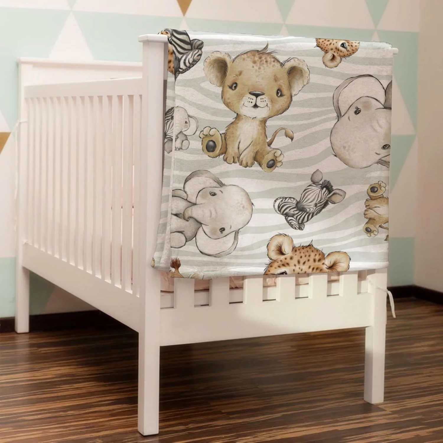 HawSkgFub Kids Safari Baby Animals Blanket Boy Girl Gift, Nursery Jungle Elephant Giraffe Zebra Lion Leopard Hippo Lightweight Fluffy Flannel Fleece Blankets, Soft Warm Toddler Nap Bedding Decor 60x80