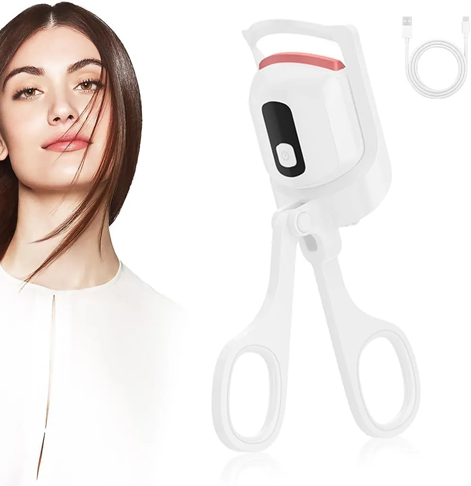 Heated Eyelash Curler, Electric Eyelash Curler,Quick Rechargeable Natural Curling Eye Lashes,with LCD Display 3 Heating Modes for Long Lasting (white-2pcs)