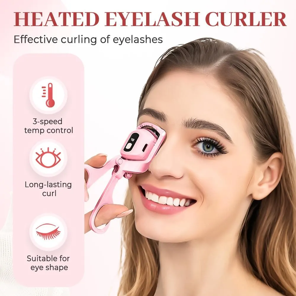 Heated Eyelash Curler, Electric Eyelash Curler,Quick Rechargeable Natural Curling Eye Lashes,with LCD Display 3 Heating Modes for Long Lasting (white-2pcs)