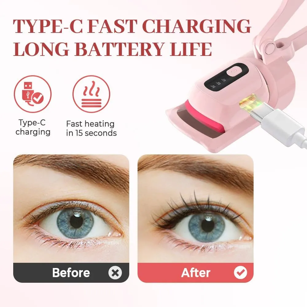 Heated Eyelash Curler, Electric Eyelash Curler,Quick Rechargeable Natural Curling Eye Lashes,with LCD Display 3 Heating Modes for Long Lasting (white-2pcs)