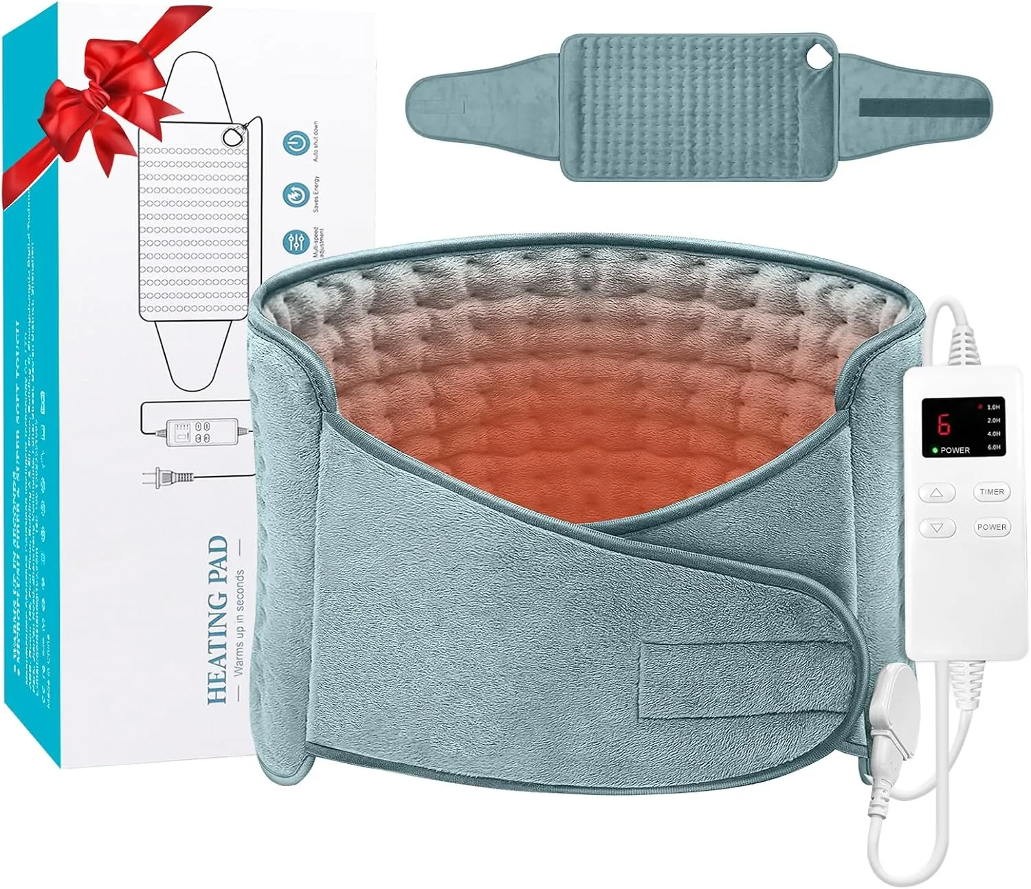 Heating Pad for Back Pain and Cramps Relief, Menstrual Heating Pad for Period Cramps with 4 Timer Auto Shut Off & 6 Heat Setting, Large Electric Heat Pad with Belt, Dry & Moist Therapy (12"x24" 20'')