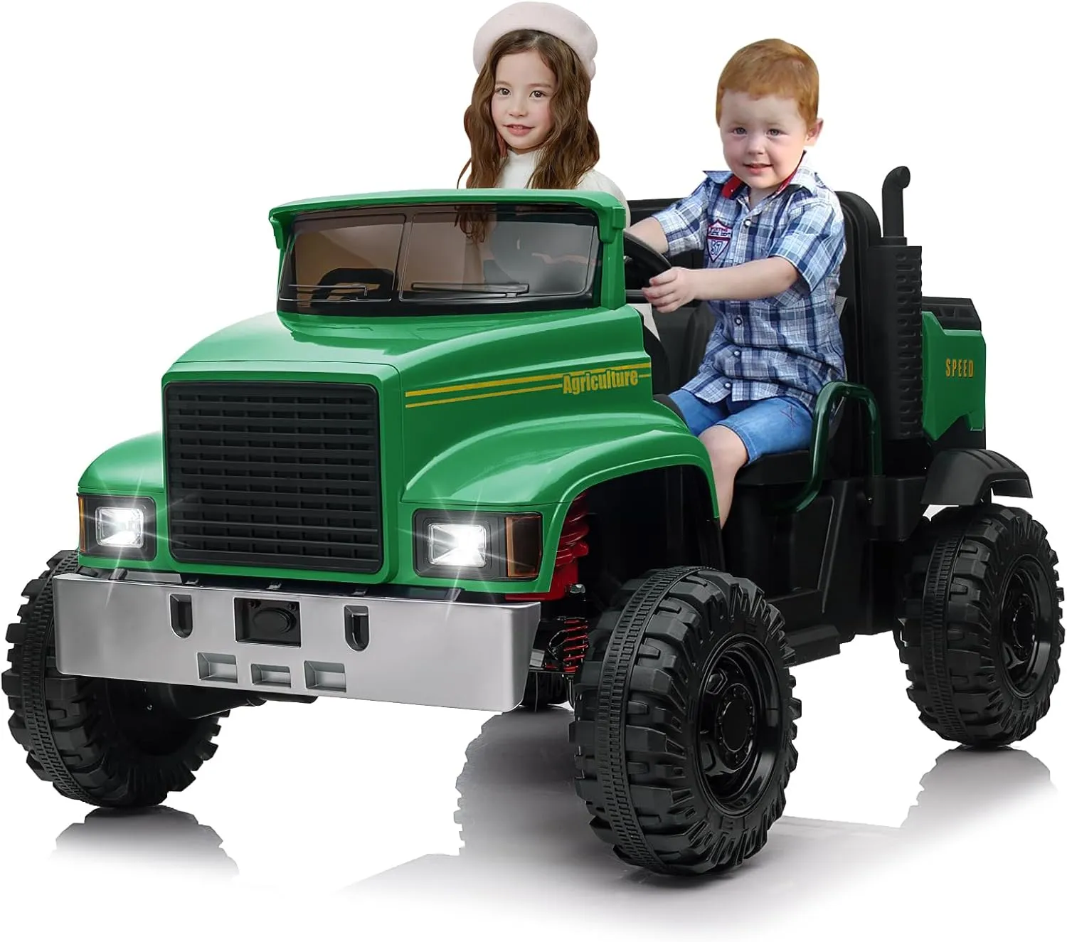 Hetoy 24V Ride On Truck with Remote Control Electric UTV Vehicles with Dump Bed, 4WD Power 4x200W Motors,4xSpring Suspension, 3 Speeds, 2 Seater Kids Ride On Toys Best Gifts for Kids (Green)