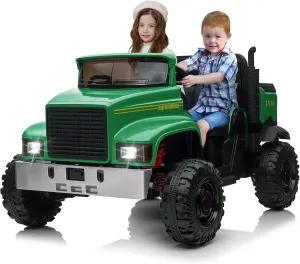 Hetoy 24V Ride On Truck with Remote Control Electric UTV Vehicles with Dump Bed, 4WD Power 4x200W Motors,4xSpring Suspension, 3 Speeds, 2 Seater Kids Ride On Toys Best Gifts for Kids (Green)