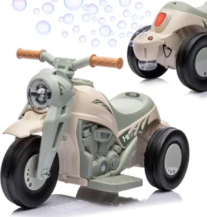Hetoy Kids Ride on Bubble Car Motorcycle, 6V Battery Powered Electric Motorbike w/LED Headlights, Music, Pedal, Forward/Reserve, 3 Wheels Electric Bubble Toys for Toddler 3 and Up Boys Girls, Beige