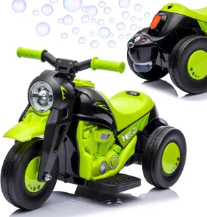 Hetoy Kids Ride on Bubble Car Motorcycle, 6V Battery Powered Electric Motorbike w/LED Headlights, Music, Pedal, Forward/Reserve, 3 Wheels Electric Bubble Toys for Toddler 3 and Up Boys Girls, Green