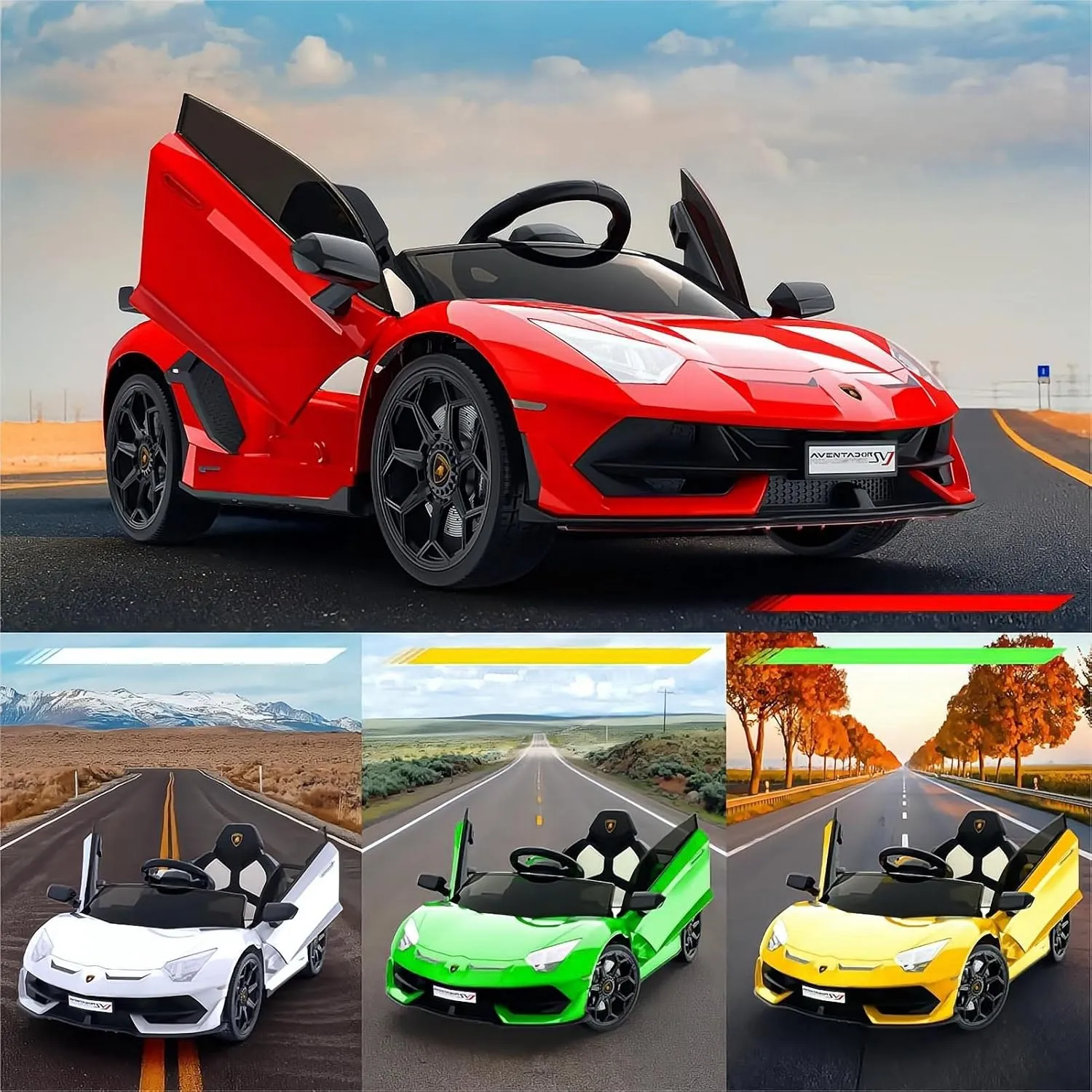 Hetoy Ride on Car for Kids 12V Licensed Lamborghini Electric Vehicles Battery Powered Sports Car with Control, 2 Speeds, Sound System, LED Headlights and Hydraulic Doors