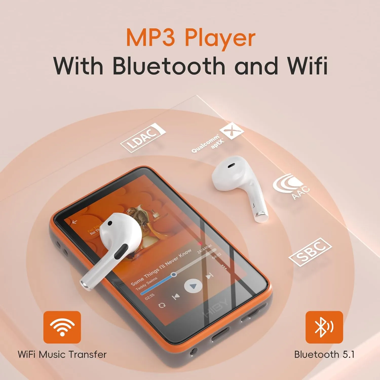 HiBy R1 HiFi MP3 Player with Bluetooth 5.1 Tidal Qobuz DSD PCM Lossless Music Player with Touchscreen/Hi Res Audio Certified/MSEB Tuning/2TB Expanded Memory