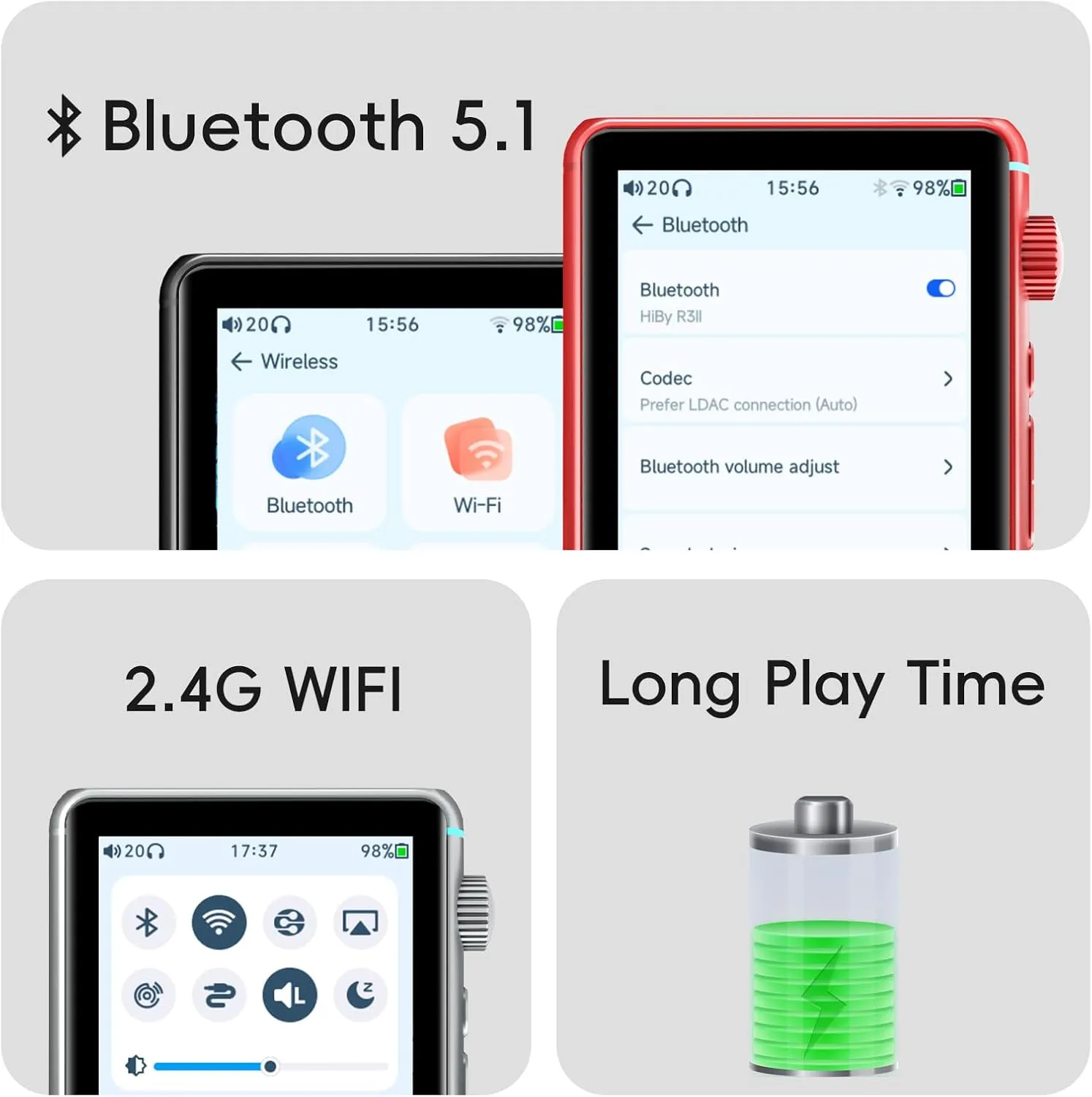 HiBy R3 II Hi Res Audio Player Dual DAC MQA Qobuz Tidal Player with Bluetooth 5.1/3.5mmSE 4.4mmBAL/2TB Extended Memory(2025 Version)