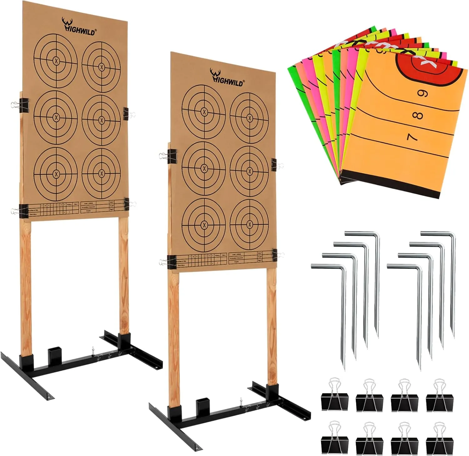 Highwild Adjustable Target Stand Base for Paper Shooting Cardboard Silhouette H Shape Stand Base for Shooting Range 1x2 Wooden Target Station Setup - 2 Pack