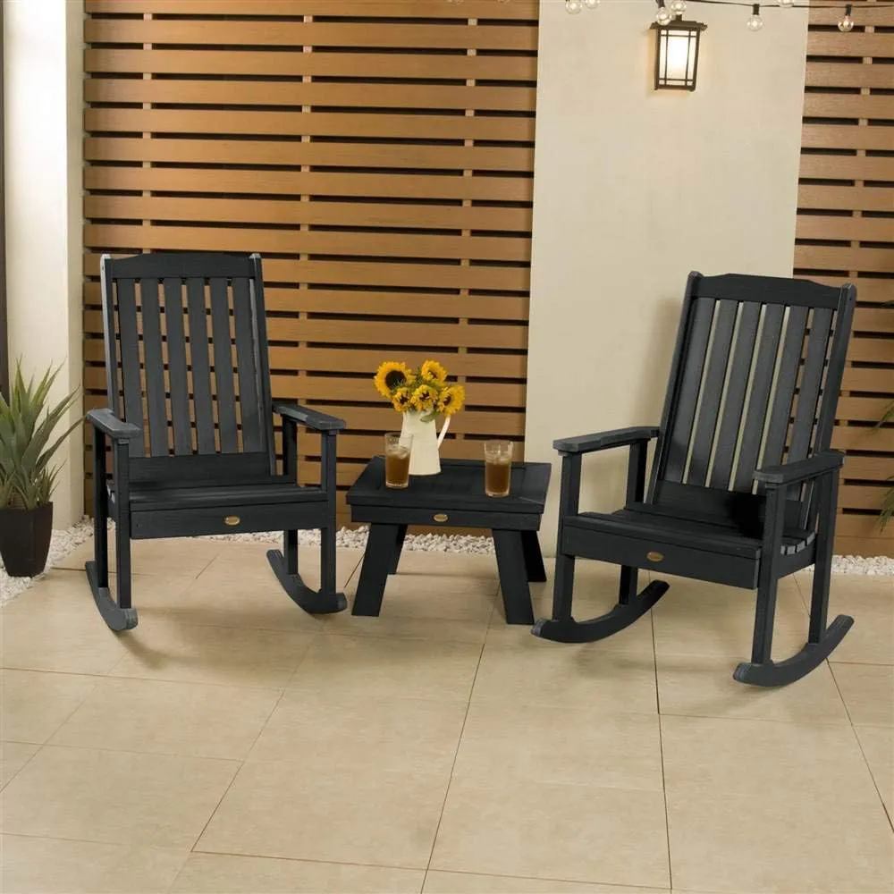 Highwood AD-KITRKCH1-BKE Lehigh 2 Rocking Chairs with Adirondack Side Table, Black
