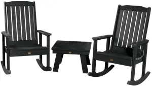 Highwood AD-KITRKCH1-BKE Lehigh 2 Rocking Chairs with Adirondack Side Table, Black