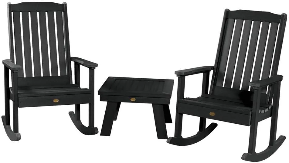 Highwood AD-KITRKCH1-BKE Lehigh 2 Rocking Chairs with Adirondack Side Table, Black