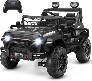 Hikole 24V 9AH Ride on Toys for Big Kids, 2 Seater Electric Car, w/Remote Control, 20" Spacious Seat, Switchable 4WD/2WD, Suspension, Bluetooth, Music, Power Car Wheels for Boys Girls, Black