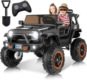 Hikole 24v Kids Ride on Car with Width Seat, 2 Seater Battery Powered Electric Car, 4x100W Powerful Engine,Soft Braking,Remote Control, 24 Volt Ride on Toy for Boys Girls, Black
