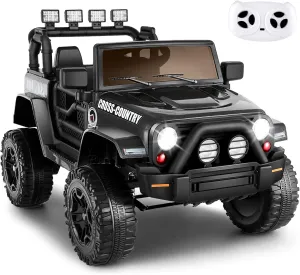 Hikole Kids Electric Car with Remote Control, 12V Toddler Ride On Vehicle with Music, LED Lights, Safety Belt, High/Low Speed, Bluetooth, HD Display, Shock Absorbers, Dual Doors (Black)