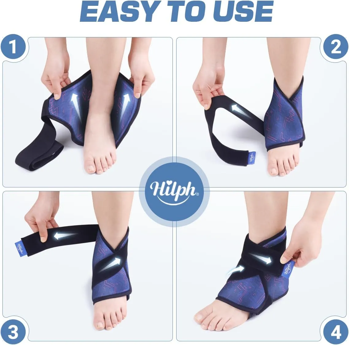 Hilph Ankle Heel Ice Pack Wrap for Swelling & Achilles Tendonitis, Reusable Foot Gel Ice Pack Wrap Hot Cold Compression Therapy for Sprained Ankle & Plantar Fasciitis Pain Relief (Blue, 2 Pack)