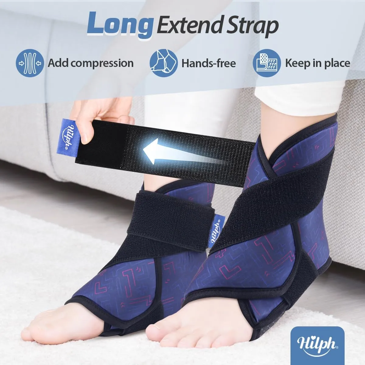 Hilph Ankle Heel Ice Pack Wrap for Swelling & Achilles Tendonitis, Reusable Foot Gel Ice Pack Wrap Hot Cold Compression Therapy for Sprained Ankle & Plantar Fasciitis Pain Relief (Blue, 2 Pack)