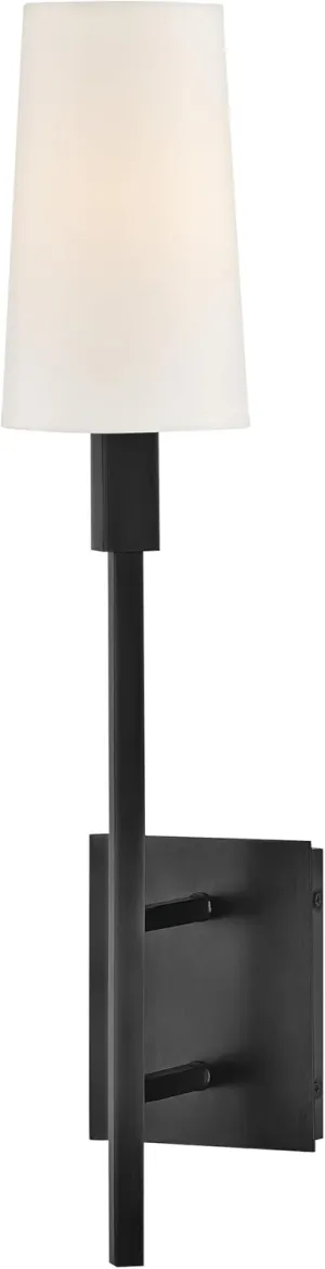Hinkley Fenwick Large Single Light Wall Sconce - Ideal for Vintage Filament Bulbs, Natural Paper Shade w/Topstitched Detailing - Black Finish