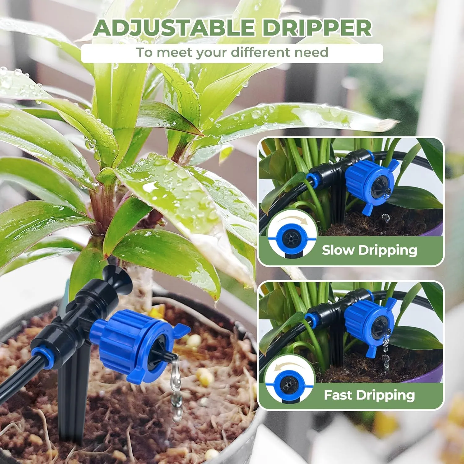 HIRALIY Automatic Plant Waterer Indoor, Automatic Indoor Watering System for Plants with Pressure Balanced Drippers, Drip Irrigation System with Programmable Water Timer, Dual Power Supply Mode
