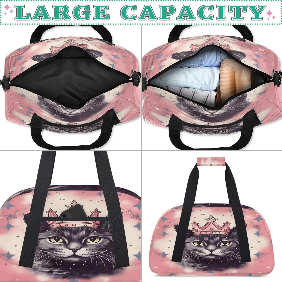 Holiday Cats Kids Overnighter Duffel Bags for Boys, Carry-On Size Sports Gym Bag with Front Zipper Pocket for School Practice or Overnight Travel Weekender Sleepover Tote Bag