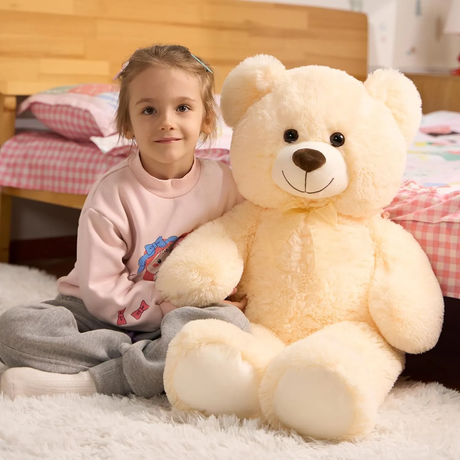 HollyHOME Big Teddy Bear Large Teddy Bear Stuffed Animal Birthday Valentines Day Plush for Kids and Girlfriend 36 inch Beige
