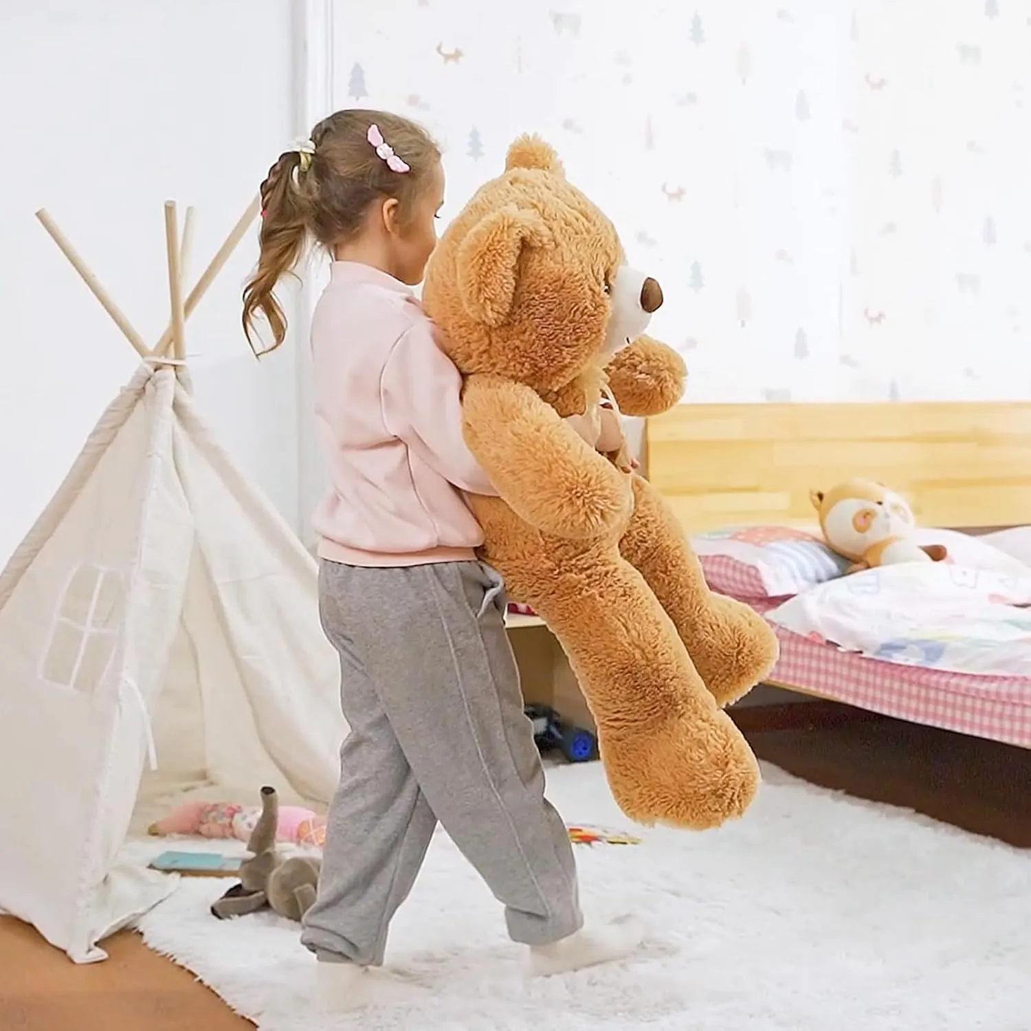 HollyHOME Big Teddy Bear Large Teddy Bear Stuffed Animal Birthday Valentines Day Plush for Kids and Girlfriend 36 inch Tan