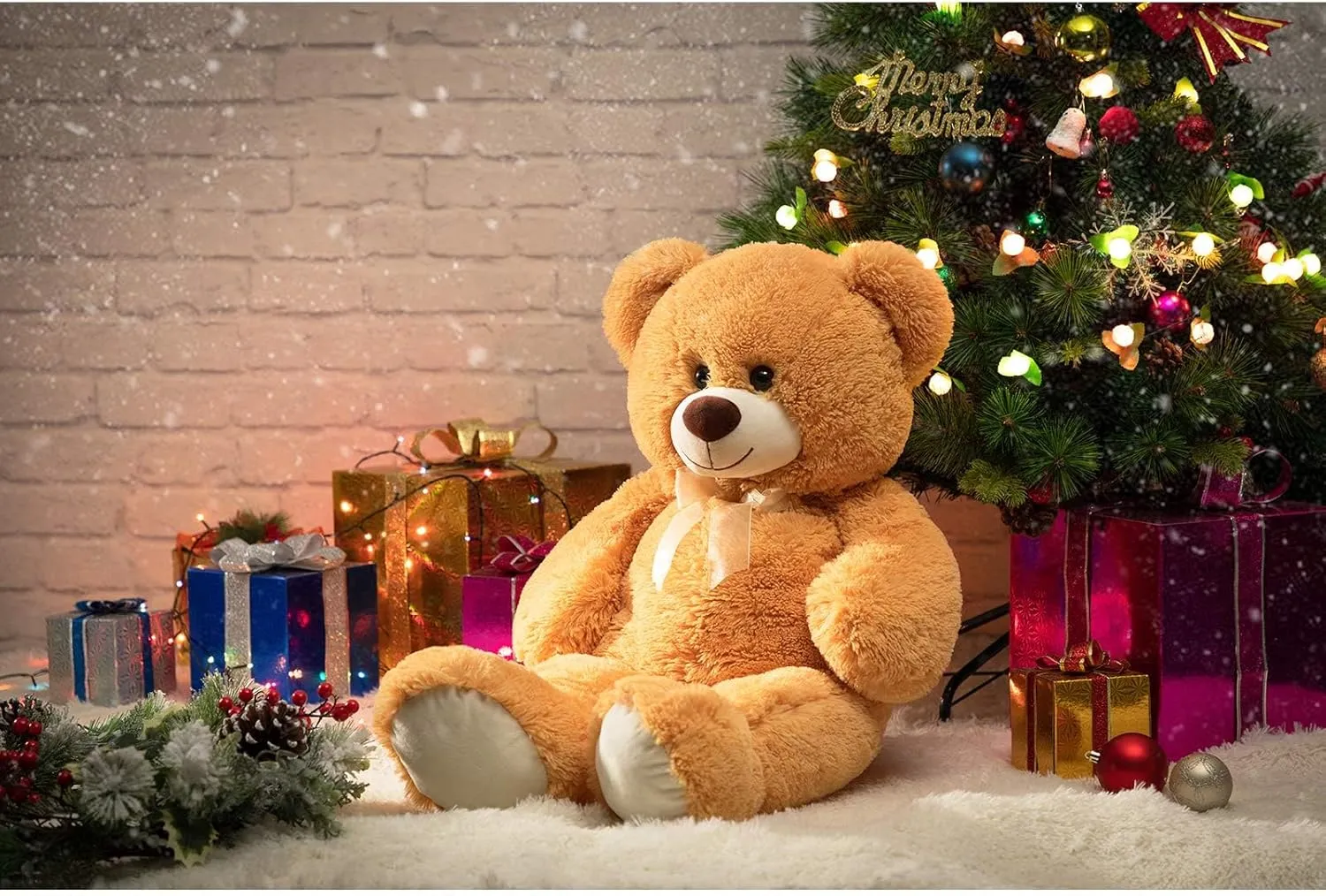 HollyHOME Big Teddy Bear Large Teddy Bear Stuffed Animal Birthday Valentines Day Plush for Kids and Girlfriend 36 inch Tan