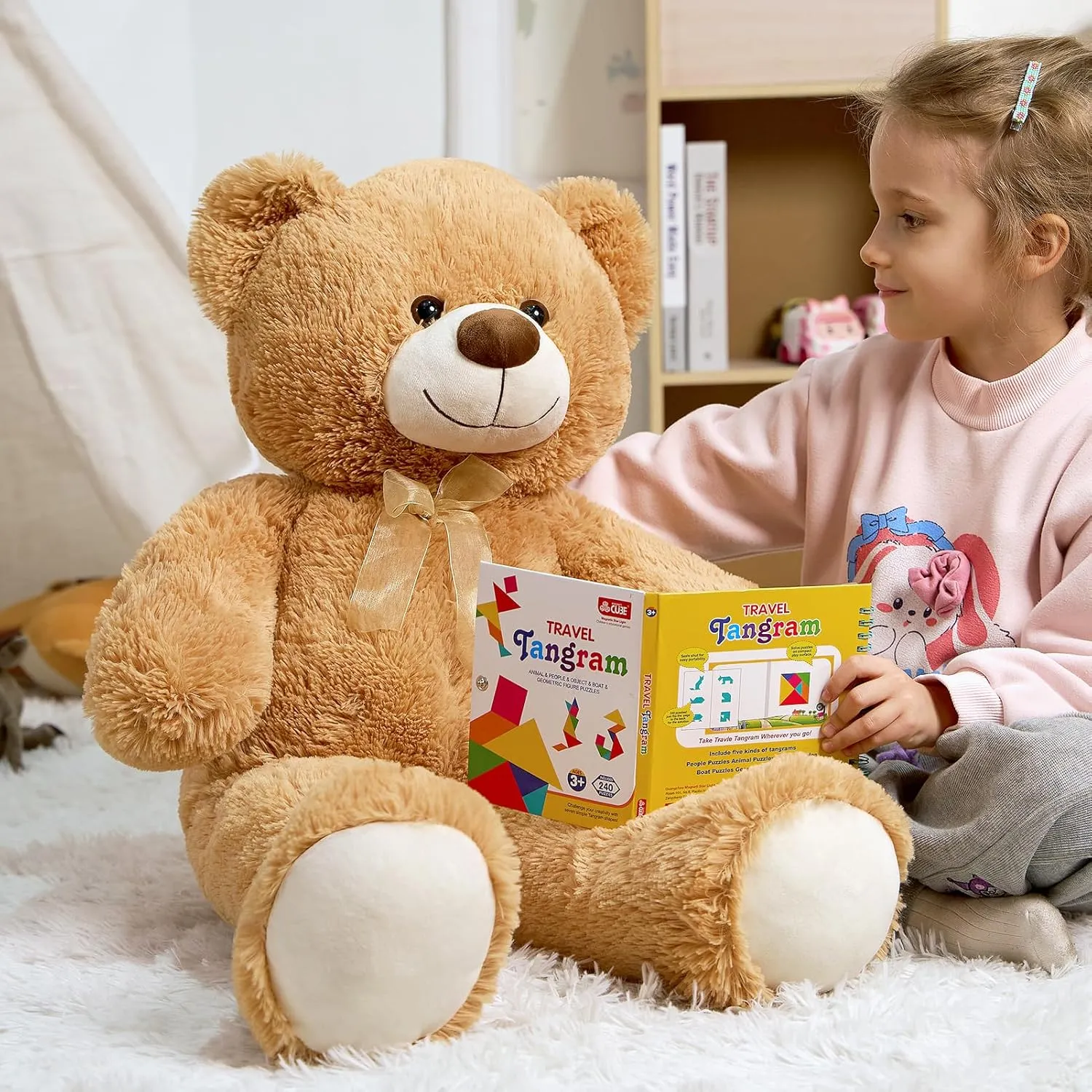 HollyHOME Big Teddy Bear Large Teddy Bear Stuffed Animal Birthday Valentines Day Plush for Kids and Girlfriend 36 inch Tan