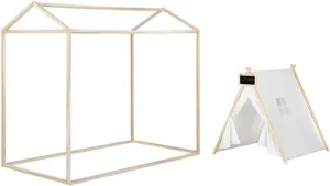 Home Square 2-Piece Set with Twin Bed Frame and Play Tent with Chalkboard