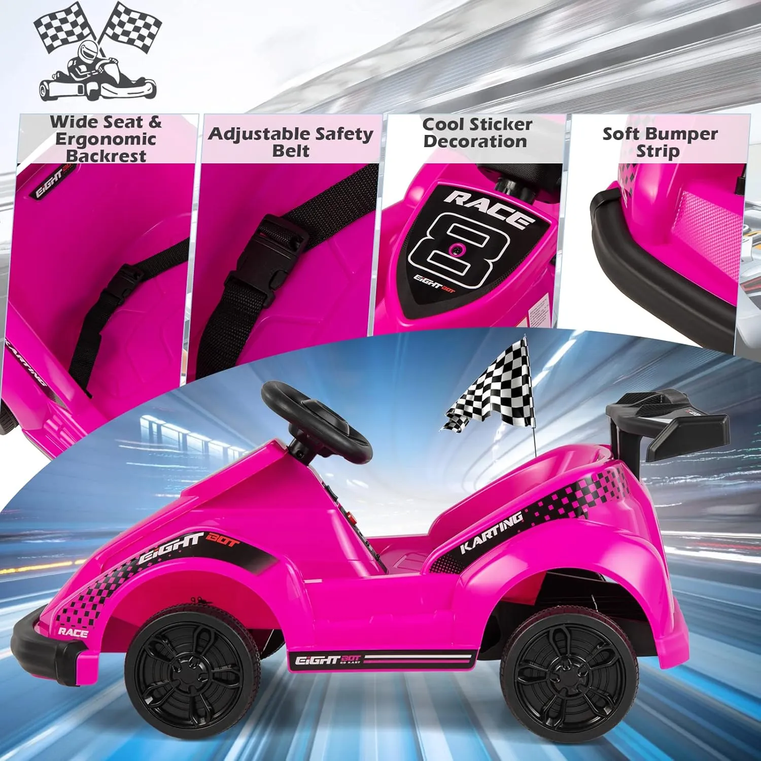 HONEY JOY Electric Go Kart, 6V Battery Powered Ride On Racing Car w/Remote Control, Safety Belt, Slow Start, Music, 4 Wheeler Electric Vehicle for Kids, Gift for Boys Girls (Pink)