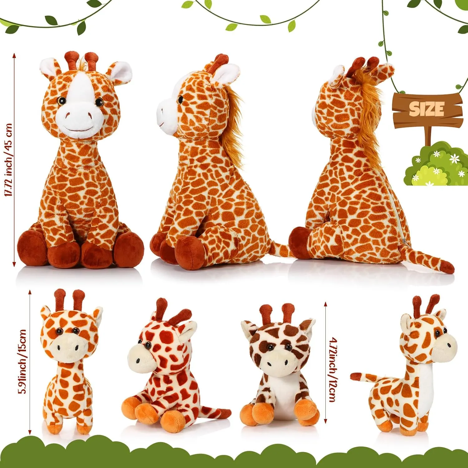 Honoson 5 Pcs Giraffe Stuffed Animals Set 18'' Large Mommy Giraffe Plush with 4 Cute Baby Zippered Tummy Soft Gift for Boy Girl Birthday Graduation Favor Forest Party(Sitting)