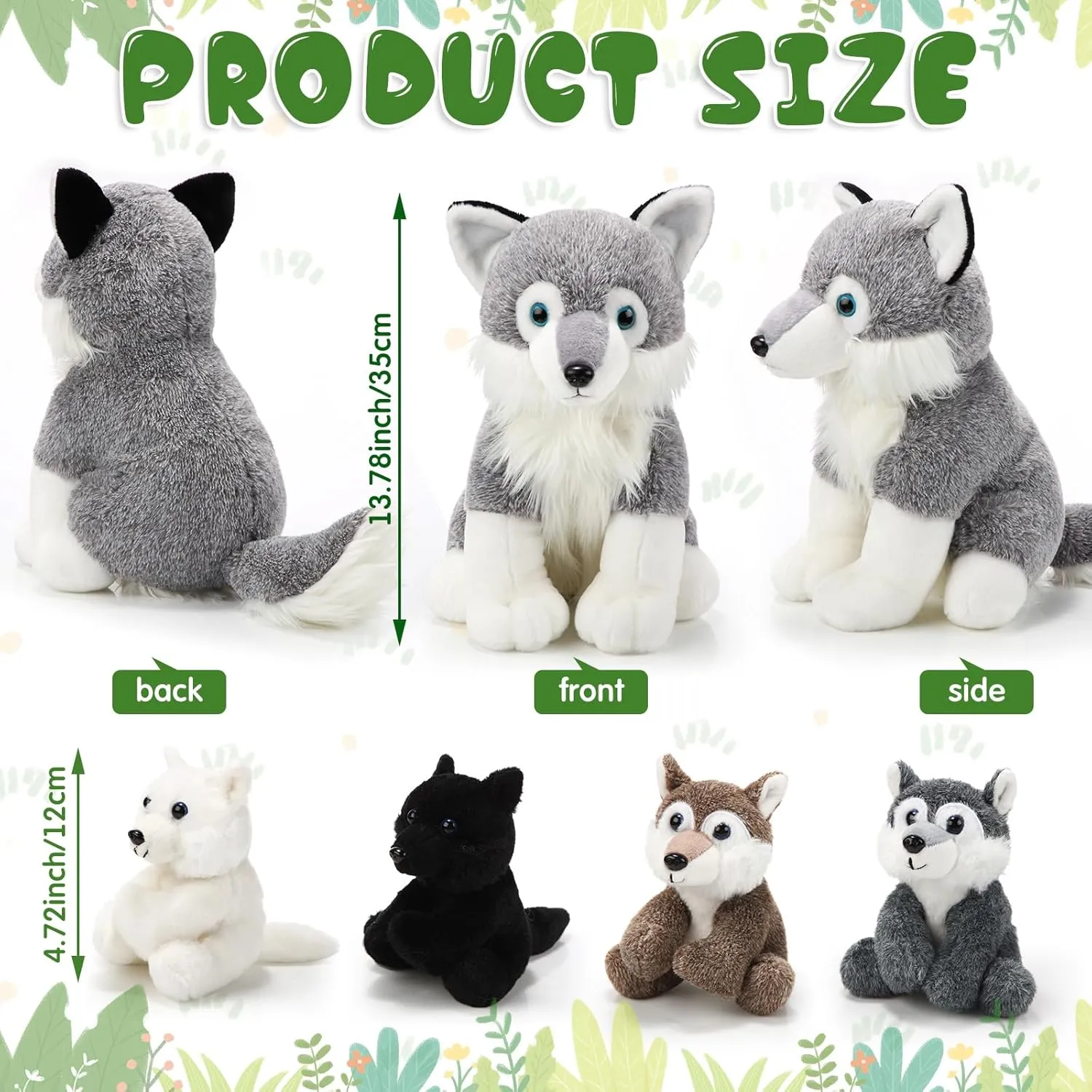 Honoson 5 Pcs Wolf Plush Toy Set 14 Inch Mommy Wolf Stuffed Animal with 4 Babies Soft Plushie for Boys Girls Birthday(Lovely)