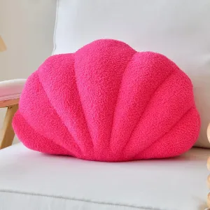 Hot Pink Seashell Throw Pillows, Shell Shaped Throw Pillows, 13 Inch Soft Home Decorative Pillow Plush Cushion for Bed Couch Living Sofa Room Decor Accent Throw Pillow
