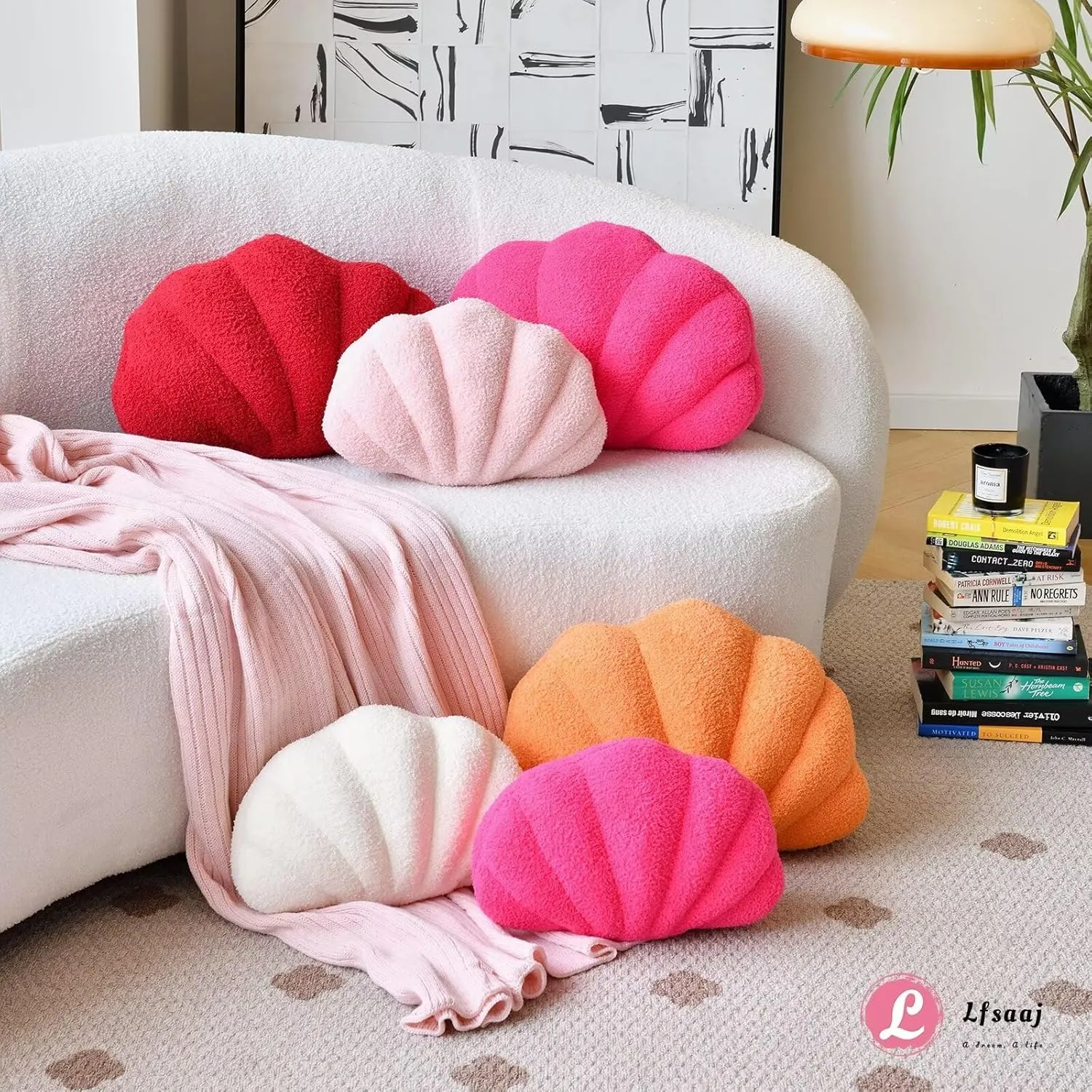 Hot Pink Seashell Throw Pillows, Shell Shaped Throw Pillows, 13 Inch Soft Home Decorative Pillow Plush Cushion for Bed Couch Living Sofa Room Decor Accent Throw Pillow