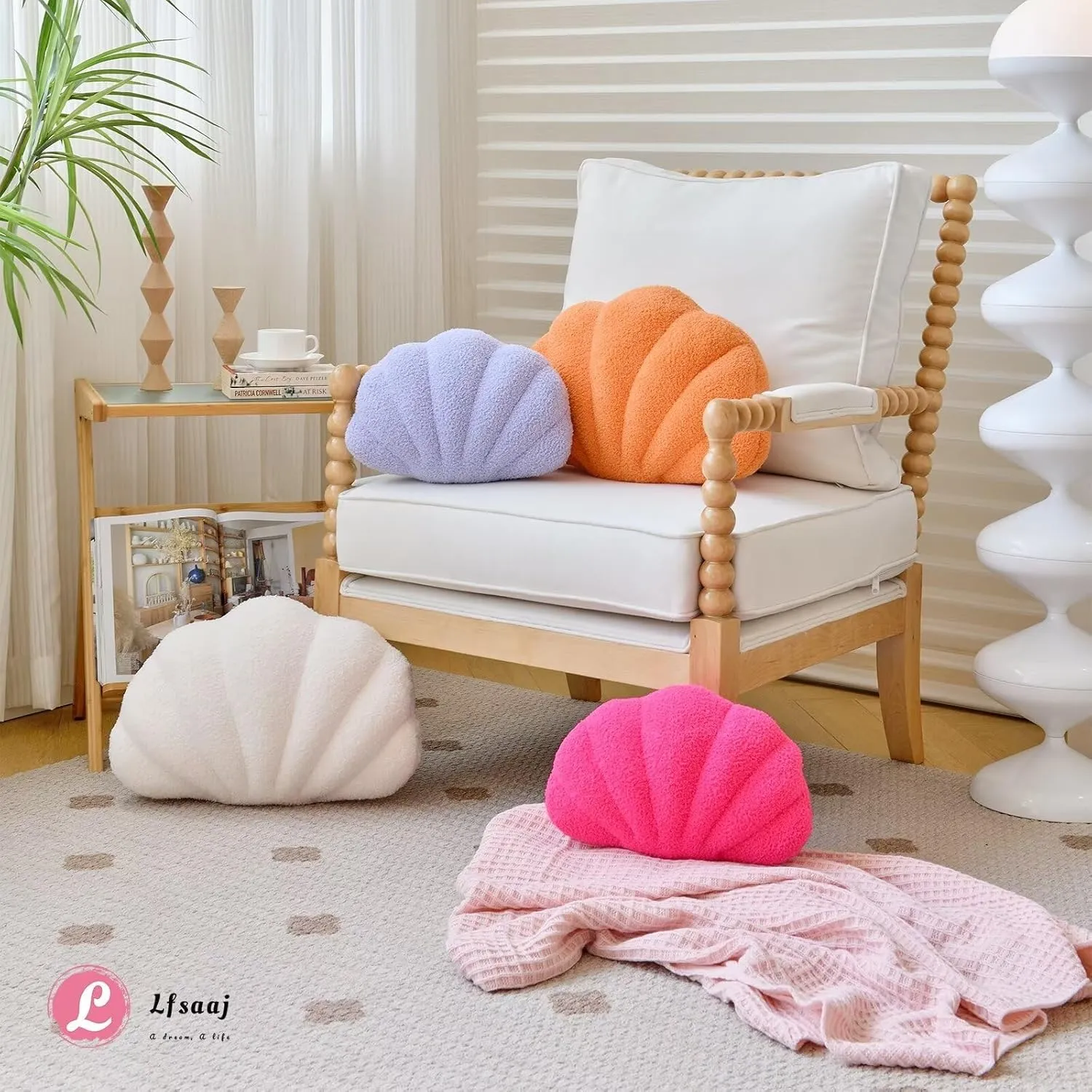 Hot Pink Seashell Throw Pillows, Shell Shaped Throw Pillows, 13 Inch Soft Home Decorative Pillow Plush Cushion for Bed Couch Living Sofa Room Decor Accent Throw Pillow